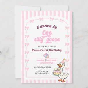 Invitación Cumpleaños número 1 de la niña del ganso tonto Pin