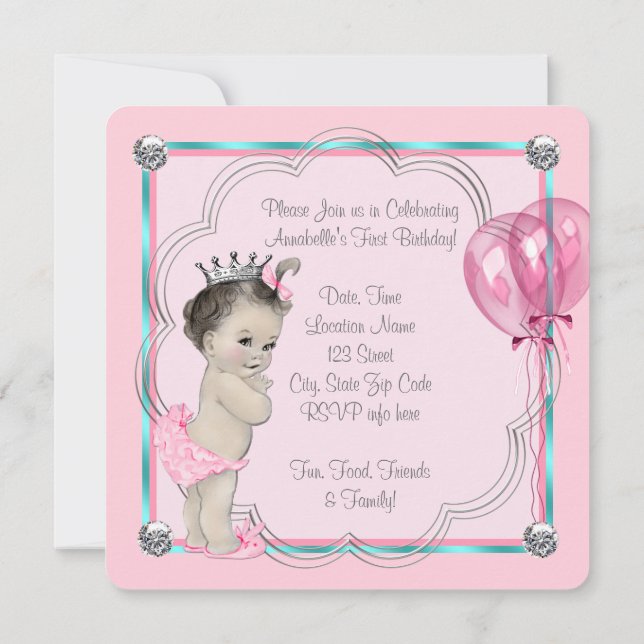 Invitación Cumpleaños número 1 de la Princesa Rosa (Reverso)