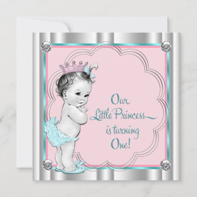 Invitación Cumpleaños número 1 de la Princesa Rosa y Azul Tur (Anverso)