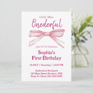 Invitación Cumpleaños número 1 de Little Miss ONEDERFUL Pink 