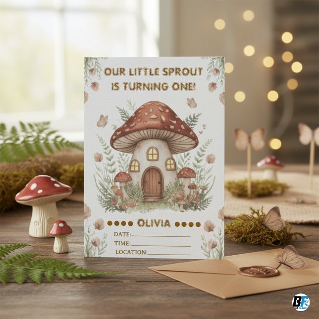 Invitación Cumpleaños número 1 de Little Sprout Casa de Hongo (Subido por el creador)