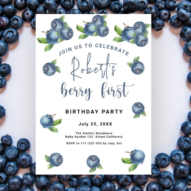 Invitación Cumpleaños número 1 de los Arándanos | Primera Fru (Subido por el creador)