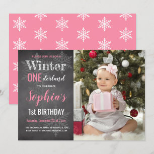 Invitación Cumpleaños número 1 de niña con pizarra de inviern