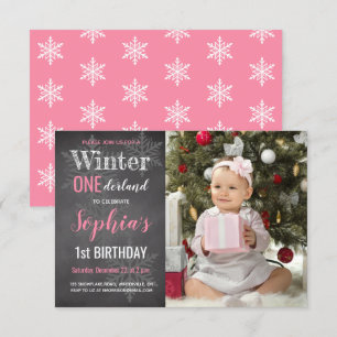 Invitación Cumpleaños número 1 de niña con pizarra de inviern