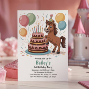 Invitación Cumpleaños número 1 de niñas a caballo
