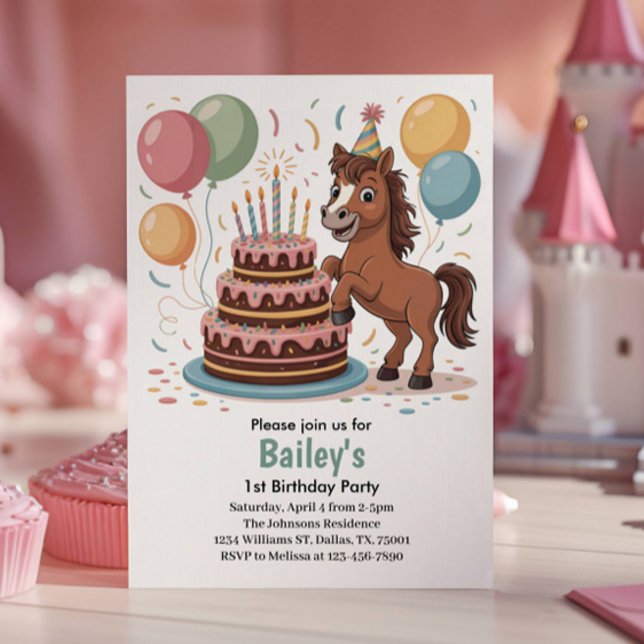 Invitación Cumpleaños número 1 de niñas a caballo (Subido por el creador)