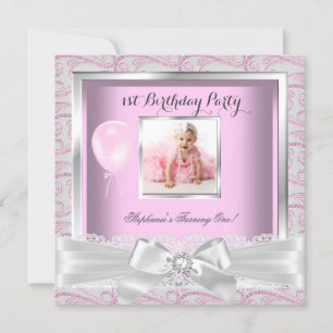 Invitación Cumpleaños número 1 de niñas rosado diamantes