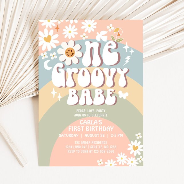 Invitación Cumpleaños número 1 de ONE Groovy Babe Daisy Hippi (Subido por el creador)