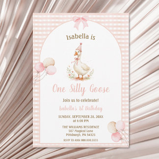 Invitación Cumpleaños número 1 de One Silly Goose Rosa