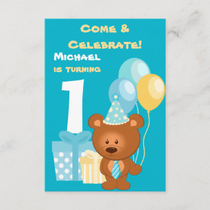 Invitación Cumpleaños número 1 de Oso y Globos