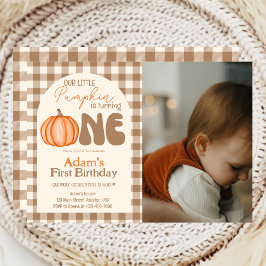 Invitación Cumpleaños número 1 de otoño de la pequeña calabaz