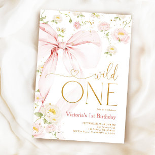Invitación Cumpleaños número 1 de Pink Bow Wild One Niña