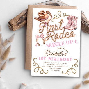 Invitación Cumpleaños número 1 de Pink Girls First Rodeo