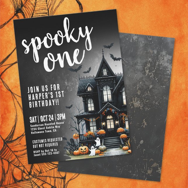 Invitación Cumpleaños número 1 de Spooky el día de Halloween (Spooky One Halloween 1st Birthday Invitation)