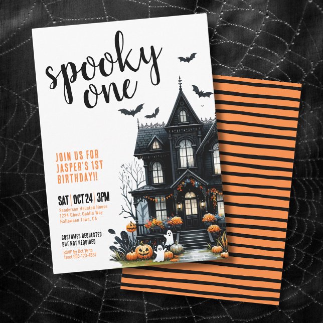 Invitación Cumpleaños número 1 de Spooky el día de Halloween (Spooky One Halloween 1st Birthday Party Invitation)