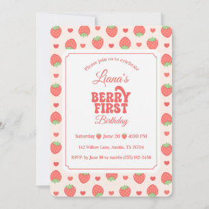 Invitación Cumpleaños número 1 de Strawberry Berry First Girl