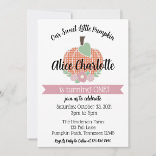 Invitación Cumpleaños número 1 de Sweet Little Pumpkin Pink G