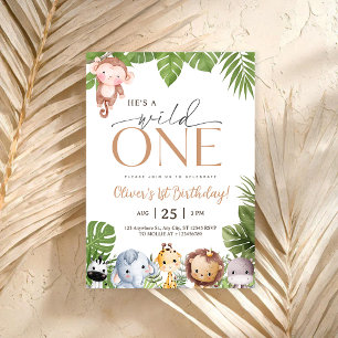 Invitación Cumpleaños número 1 de Wild One Jungle Safari Anim