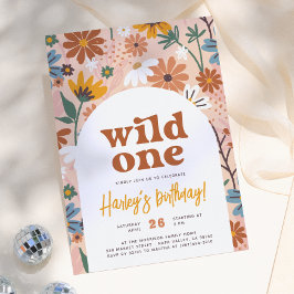 Invitación Cumpleaños número 1 de Wild One Retro Boho Wildflo