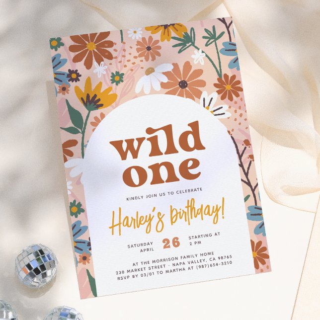 Invitación Cumpleaños número 1 de Wild One Retro Boho Wildflo (Subido por el creador)