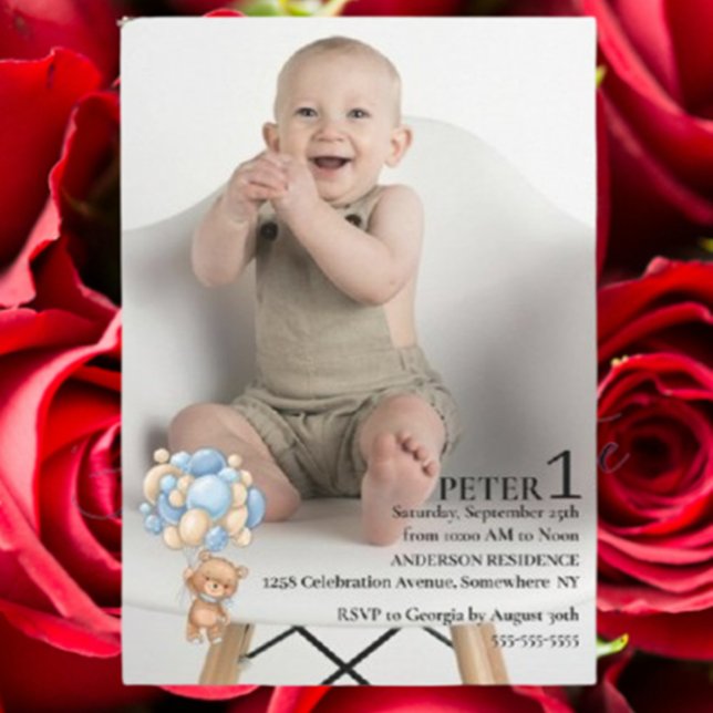 Invitación Cumpleaños número 1 del bebé (Celebrate your baby boy’s 1st birthday with a heartfelt invitation.)