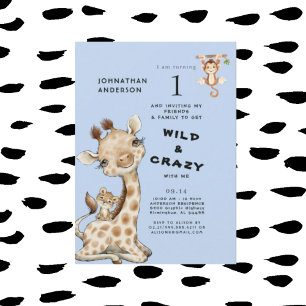 Invitación Cumpleaños número 1 del niño animal salvaje y loco