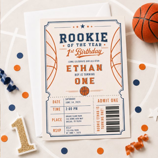 Invitación Cumpleaños número 1 del Novato de Baloncesto Vinta (Vintage Basketball Rookie of the Year 1st Birthday Invitation
)