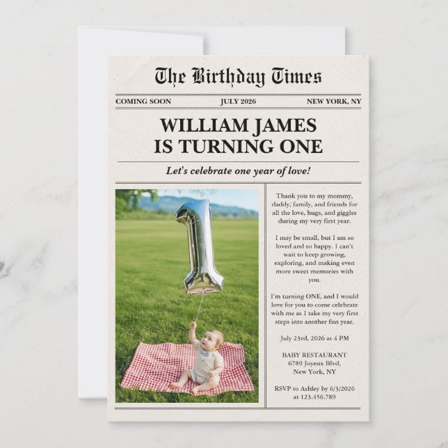 Invitación Cumpleaños número 1 del Periódico Unique Photo (Anverso)