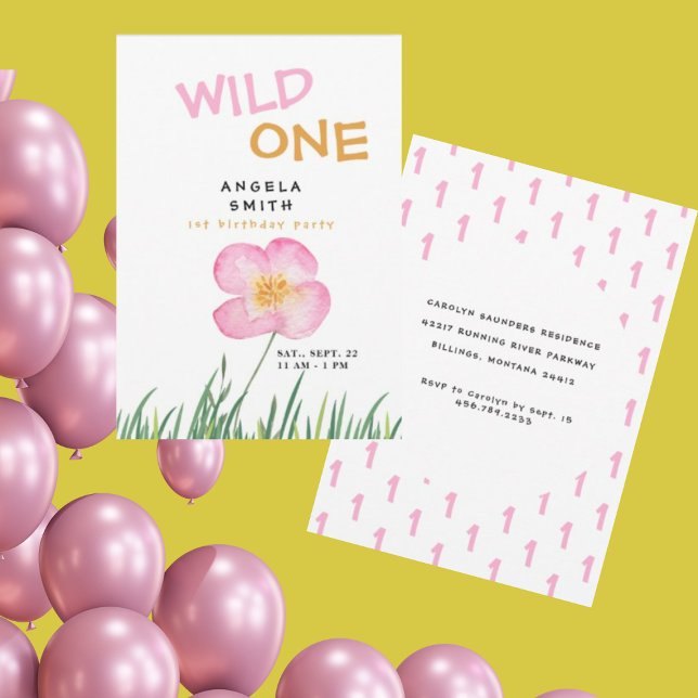Invitación Cumpleaños número 1 Fiesta de Wild One Rosa Flor S (Subido por el creador)