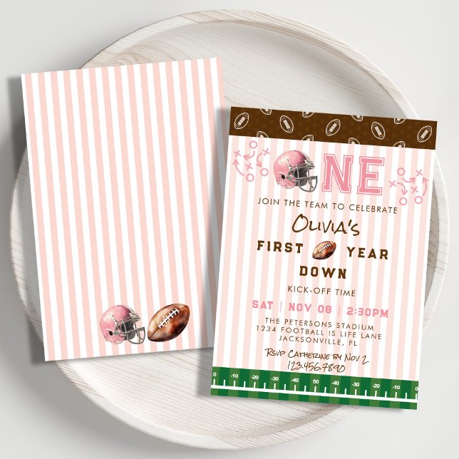 Invitación Cumpleaños número 1 Fútbol Down Primer Año Rosa (Subido por el creador)