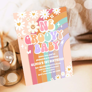 Invitación Cumpleaños número 1 Groovy Pastel Arcoíris
