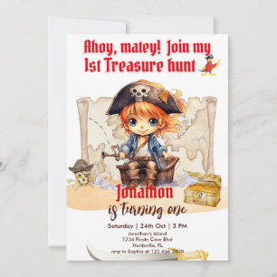 Invitación Cumpleaños número 1 Pirata Rojo para Niños
