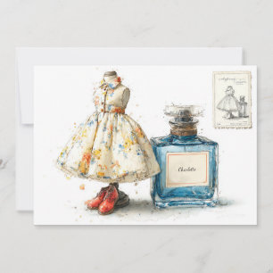 Invitación Cumpleaños número 1 Tema de Perfume Floral Azul