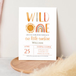 Invitación Cumpleaños número 1 Watercolor Rainbow Wild One