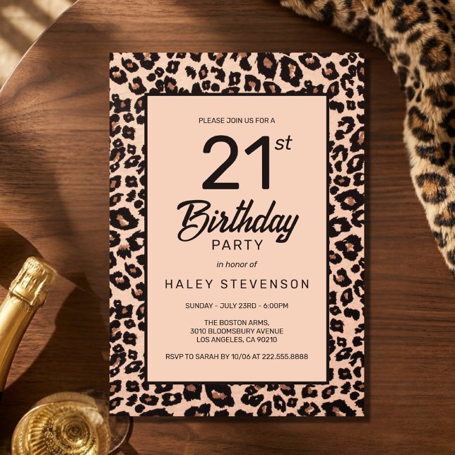 Invitación Cumpleaños número 21 con estampado de leopardo ele (Subido por el creador)