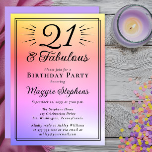 Invitación Cumpleaños número 21 fabuloso con Ombre Rosa Púrpu