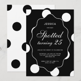 Invitación Cumpleaños número 25 con lunares negros