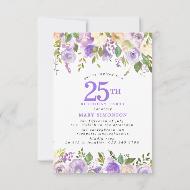Invitación Cumpleaños número 25 de PETITE Fiesta Floral de Ro (Anverso)