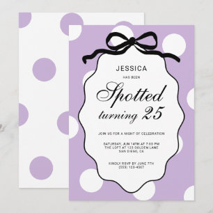 Invitación Cumpleaños número 25 de Purple Polka Dot Spotted