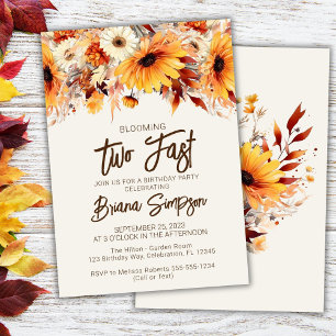 Invitación Cumpleaños número 2 beige floral de otoño