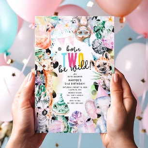 Invitación Cumpleaños número 2 Born TWO Be Wild Pastel Safari