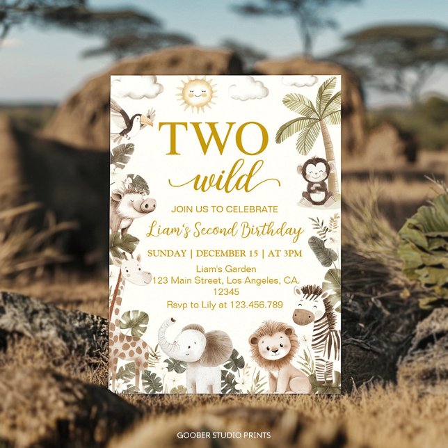 Invitación Cumpleaños número 2 con Dos Animales Salvajes de S (Subido por el creador)