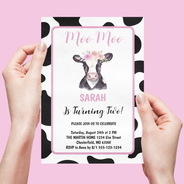 Invitación Cumpleaños número 2 con estampado floral rosa y va (Subido por el creador)