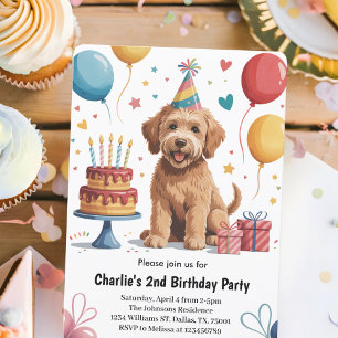 Invitación Cumpleaños número 2 de cachorro de perro de niños 