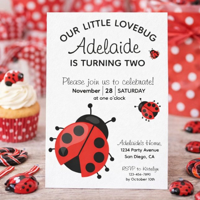 Invitación Cumpleaños número 2 de Cucarachita adorable roja P (Subido por el creador)