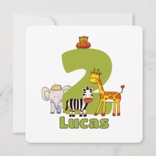 Invitación Cumpleaños número 2 de dos animales salvajes lindo