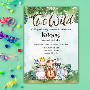 Invitación Cumpleaños número 2 de Dos Animales Salvajes y Lin