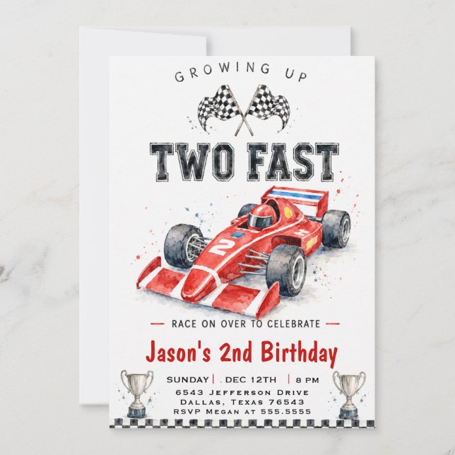 Invitación Cumpleaños número 2 de Dos Autos de Carreras de Ac (Anverso)