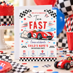 Invitación Cumpleaños número 2 de Dos Autos de Carreras Rojos