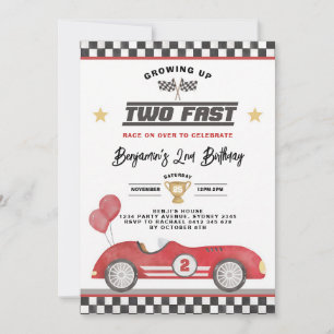 Invitación Cumpleaños número 2 de Dos Autos Rojos Rápidos